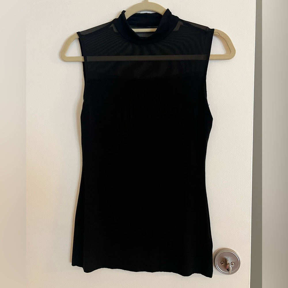 Bailey black stretch sleeveless shear netting on top elegant top